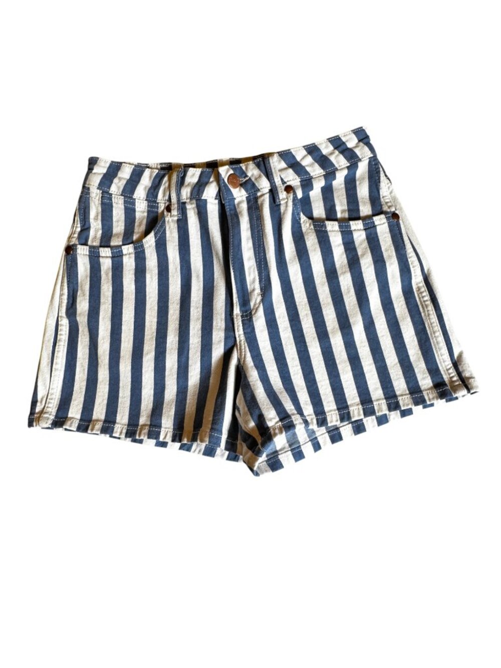 Wrangler Blue & White Stripes 112352487 High-Rise Jean Shorts Size 28 - Picture 3 of 8